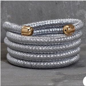Sugared +Bronzed Silver Coil Wrap Bracelet With Gold Accents